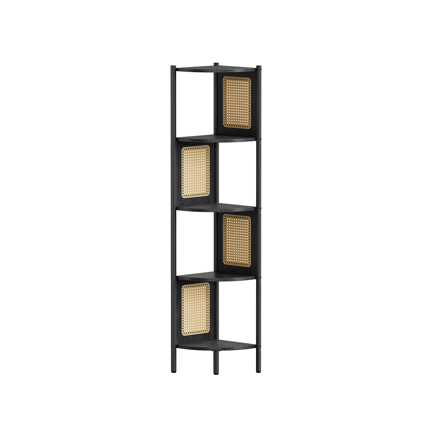 VASAGLE 5-tier Corner Shelf With Rattan Effect Sides, Ebony Black
