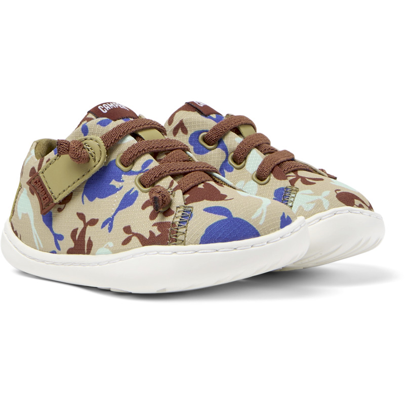 Camper Peu - Smart casual shoes for First walkers - Beige,Blue,Red, size 4.5, Cotton fabric/Smooth leather