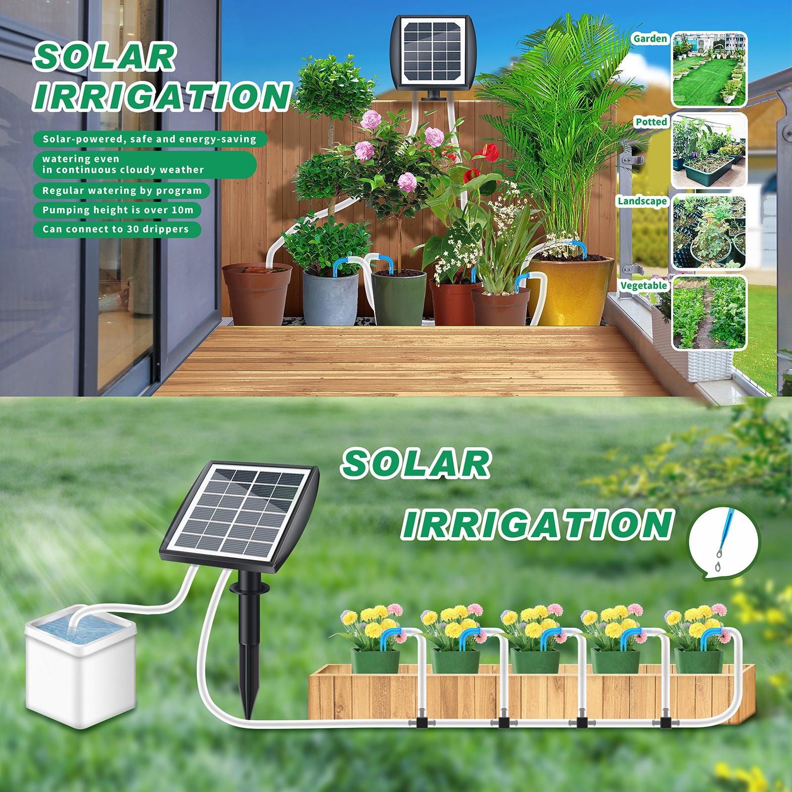 GoolRC Solar Irrigation Solar Auto Watering System Solar Powered Automatic Drip Irrigation Kit Self black