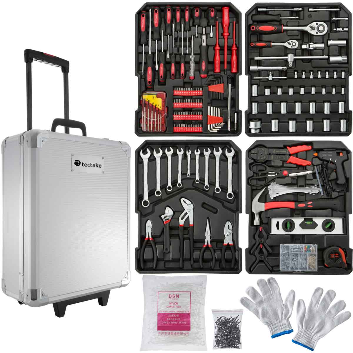 TecTake Tool box trolley 599 PCs - tool box on wheels, tool case, tool trolley - silver