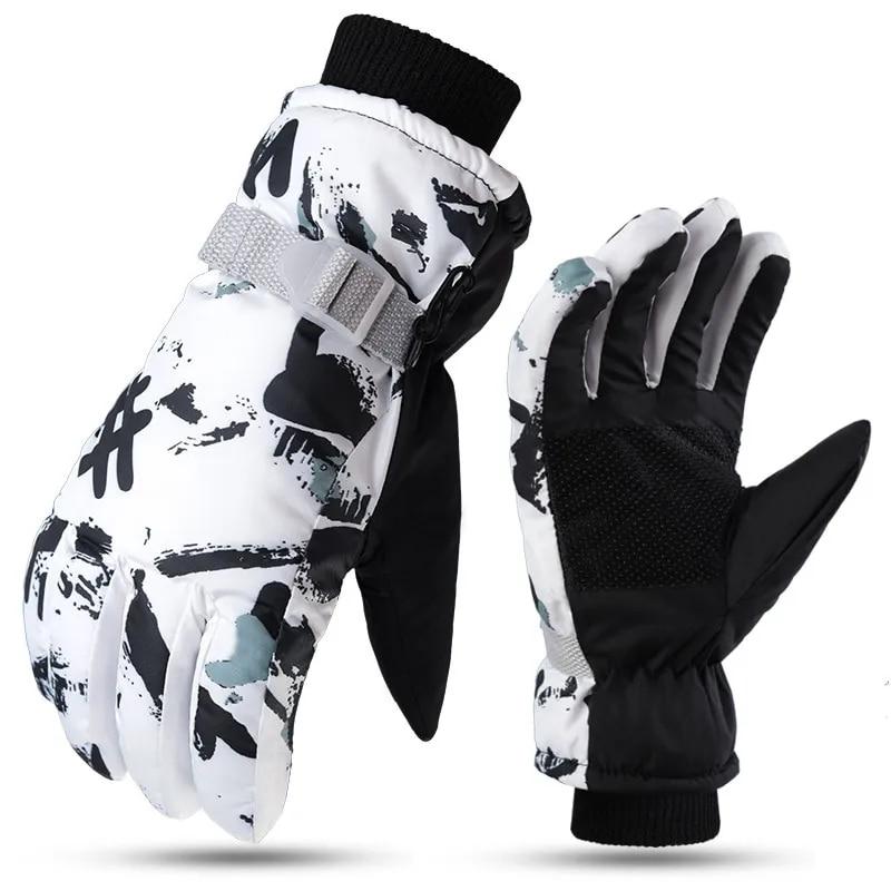 TianJinGeErLiShangMaoYouXianGongSi Winter Ski Gloves Unisex Non-slip Waterproof Thicken Windproof Gloves Motorcycle Cycling Fleece Warm Snow Sports Gloves Men