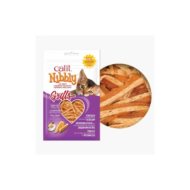  Snacks Nibbly Grills Pollo & Vieira Golosinas Gatos 12 X 30 Grs