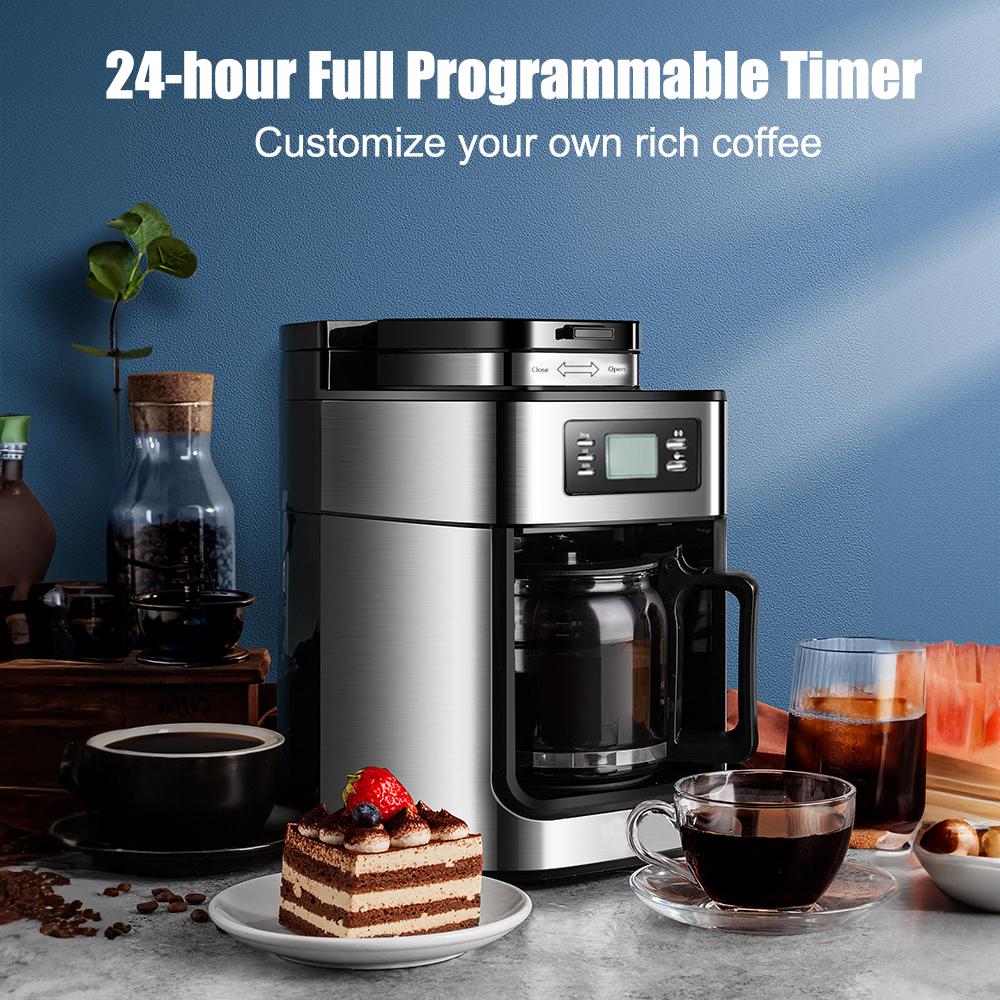 TOOARTS Programmable Coffee Maker with Timer 1050 Watts 1.2L Large Capacity 2-8 Cups Drip Coffee Maker Keep AU Plug silver/black