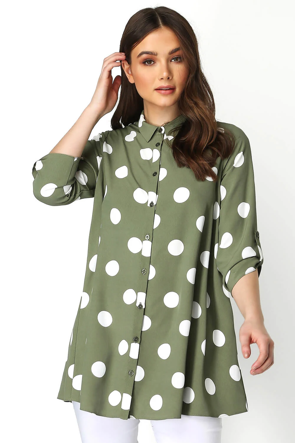 Roman Women's Polka Dot Tunic Blouse|Size: 10|khaki