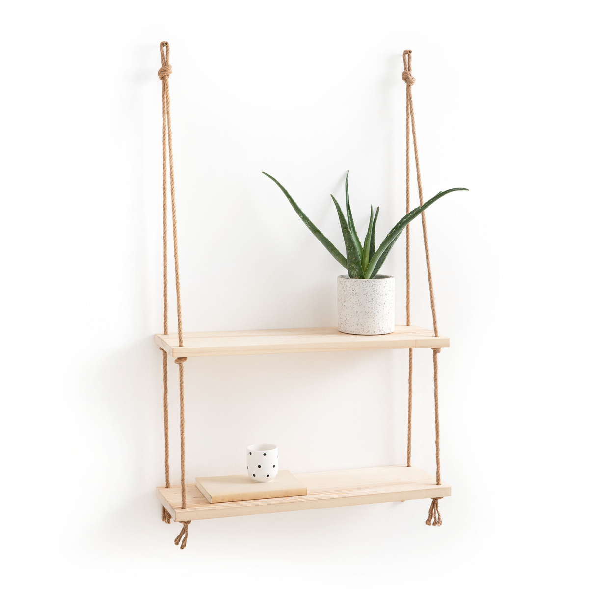 La Redoute Interieurs Mareo 60cm Double Pine & Rope Wall Shelf by La Redoute