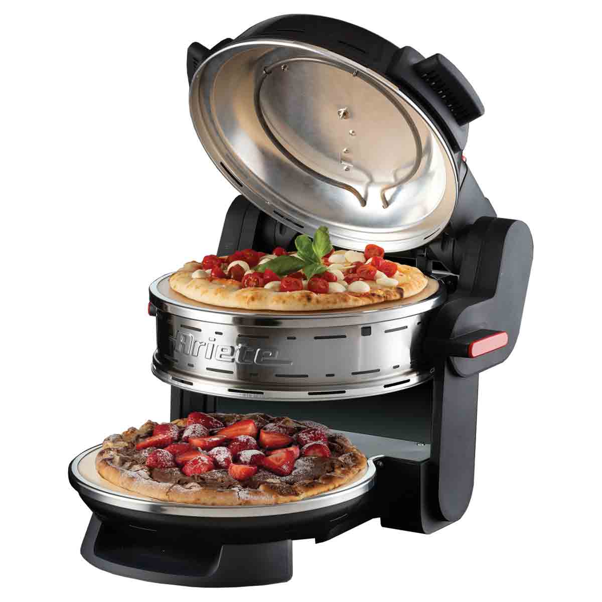  927 Pizzeria , Forno pizza doppio, 2 pizze in 4 minuti, 2300 W, 2 pietre refrattarie, 2 termostati, Diametro 32 cm, 5 livelli di cottura, 2 pale in acciaio inox, Nero