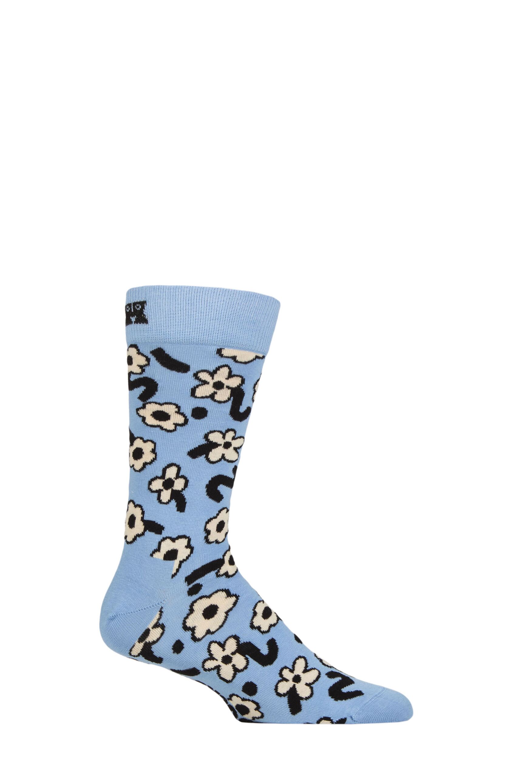 Happy Socks Light Blue Dancing Flower Crew Socks