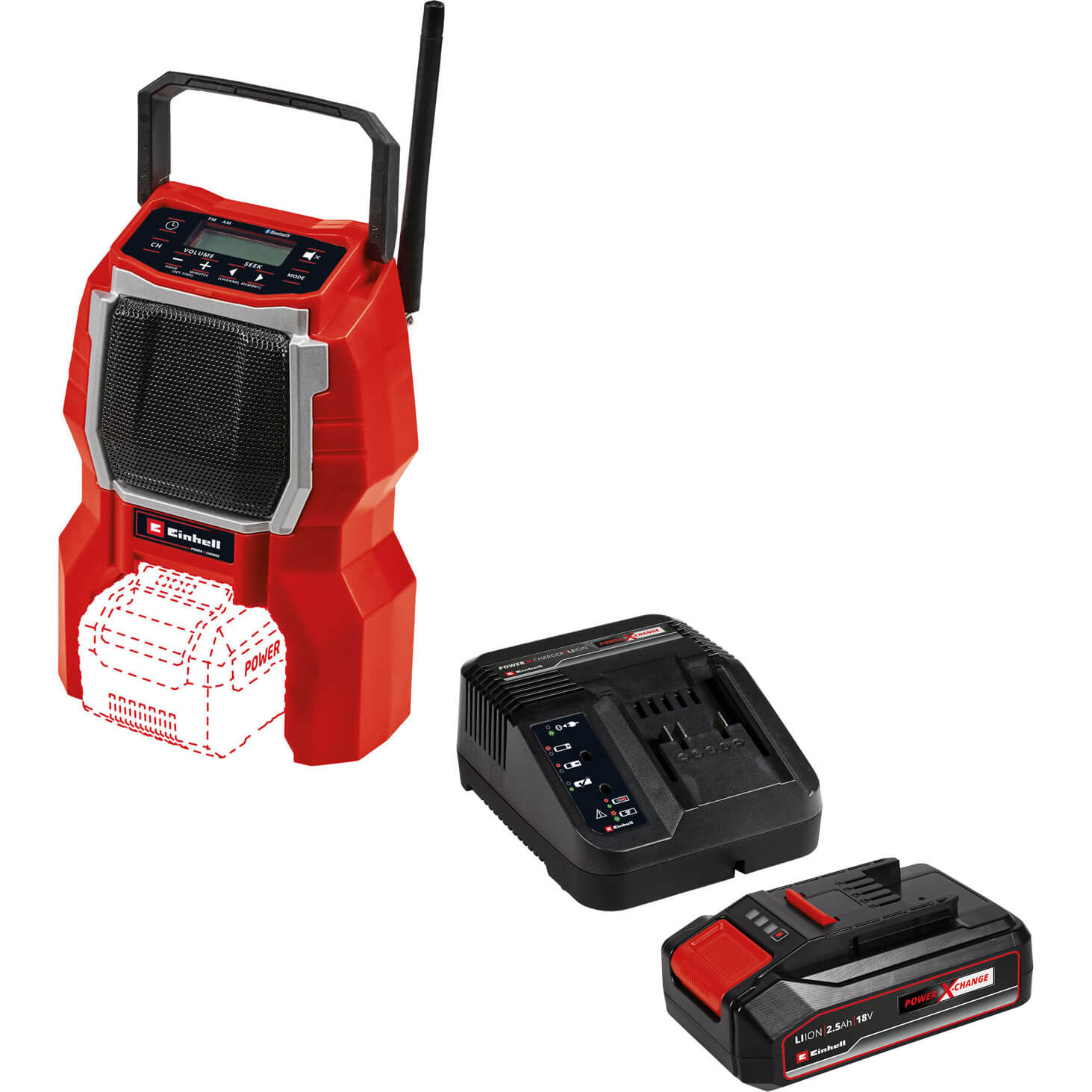 Einhell TE-RA 18 Li BT 18v Cordless Radio and Bluetooth Speaker 1 x 2.5ah Li-ion Charger No Case