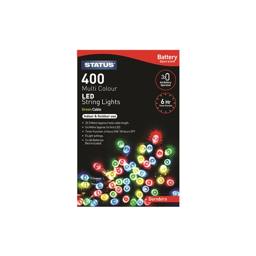 Status Dornbirn - 400 - Multi Coloured - LED - Indoor/Outdoor - Battery Powered - String Festive Lights
