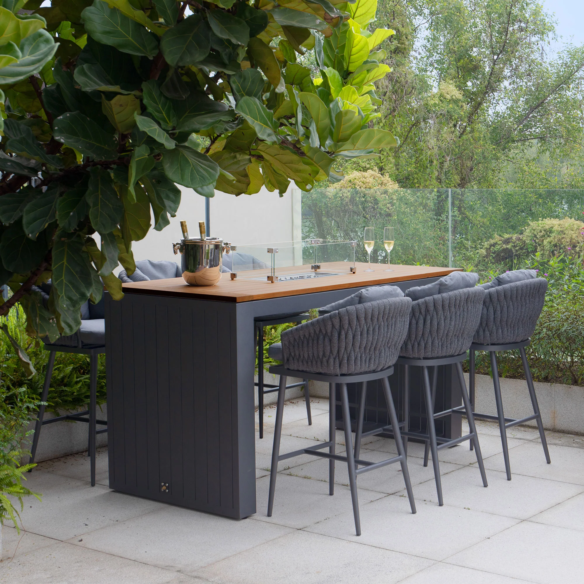 Harbour Lifestyle Palma 6 Seat Firepit Teak Bar Set