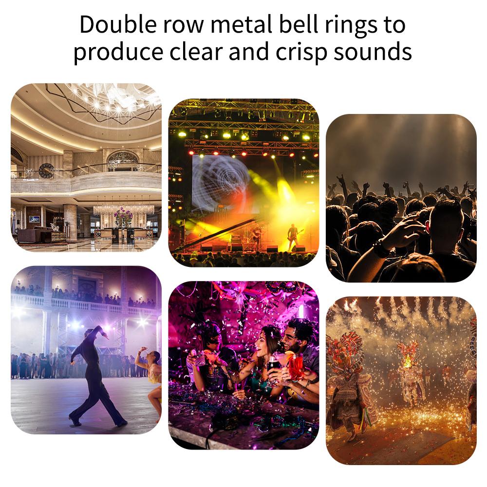 TOMTOP JMS Colorful LED Hand Bells Double Row Handheld Tambourine Metal Jingles with 3 Lighting Modes transparent