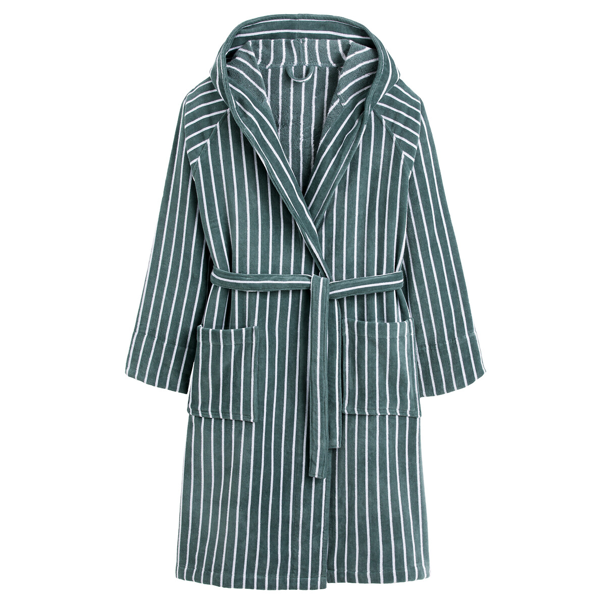 La Redoute Interieurs Bagno Striped 100% Cotton Velvet Hooded Bathrobe by La Redoute
