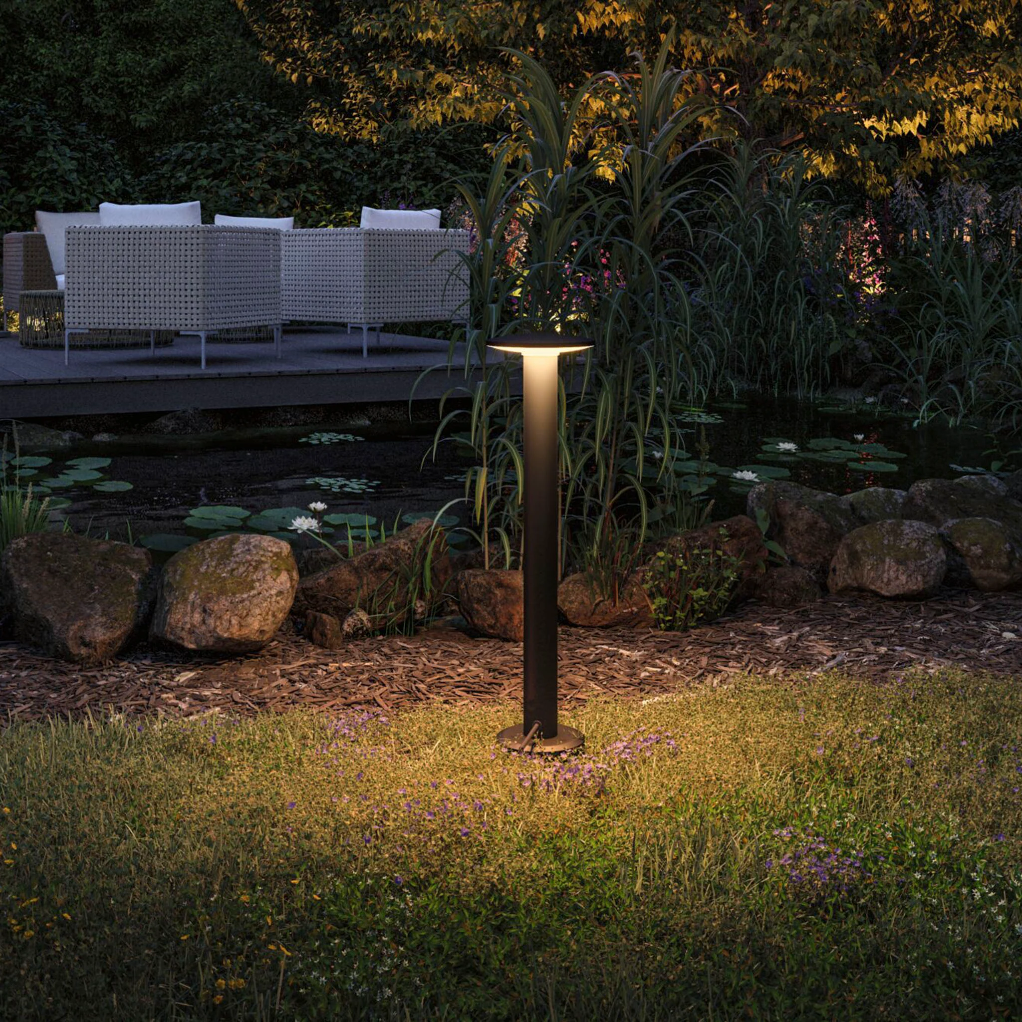 Paulmann Plug & Shine Outdoor Plate 7W LED Single Bollard Gold Light in Anthracite