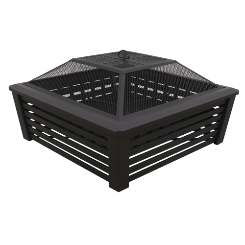 35" Square Outdoor Fire Pit, Mesh Screen Lid, Black - Dg43
