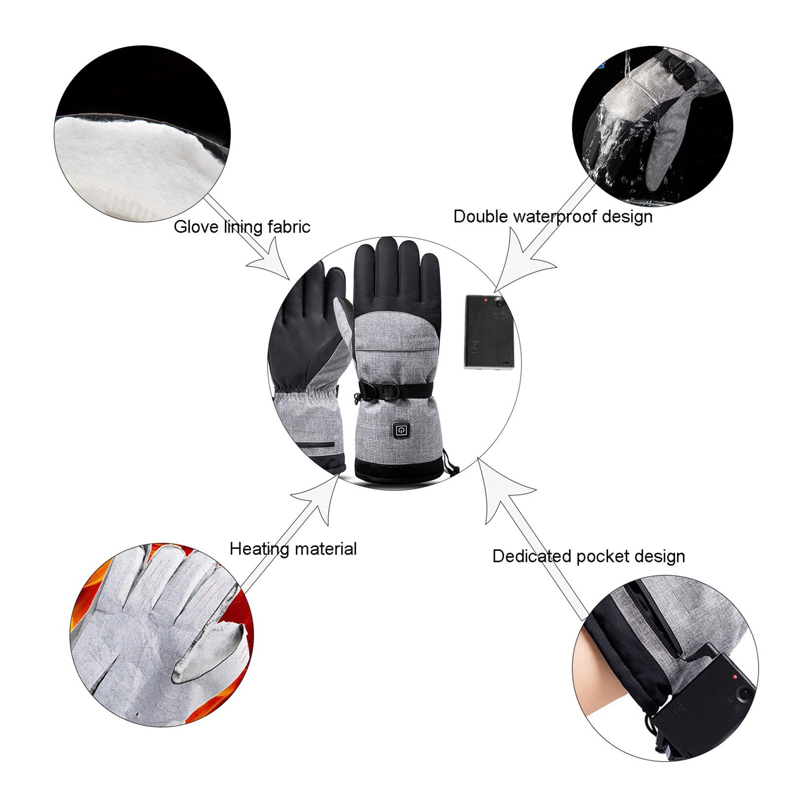 TOMTOP JMS Winter Heated Ski Gloves, Full Finger Waterproof Touch Screen, Motorcycle Outdoor Sports Electric black gray