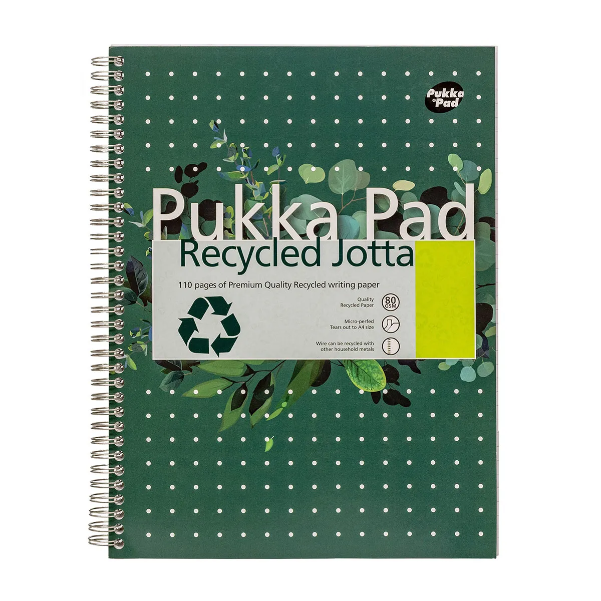 Pukka Pukka Recycled Pad A4 80gsm Ruled With Margin Wirebound 110 Pages 55 Sheets, White | Pads & Books > Notepads > Notepads