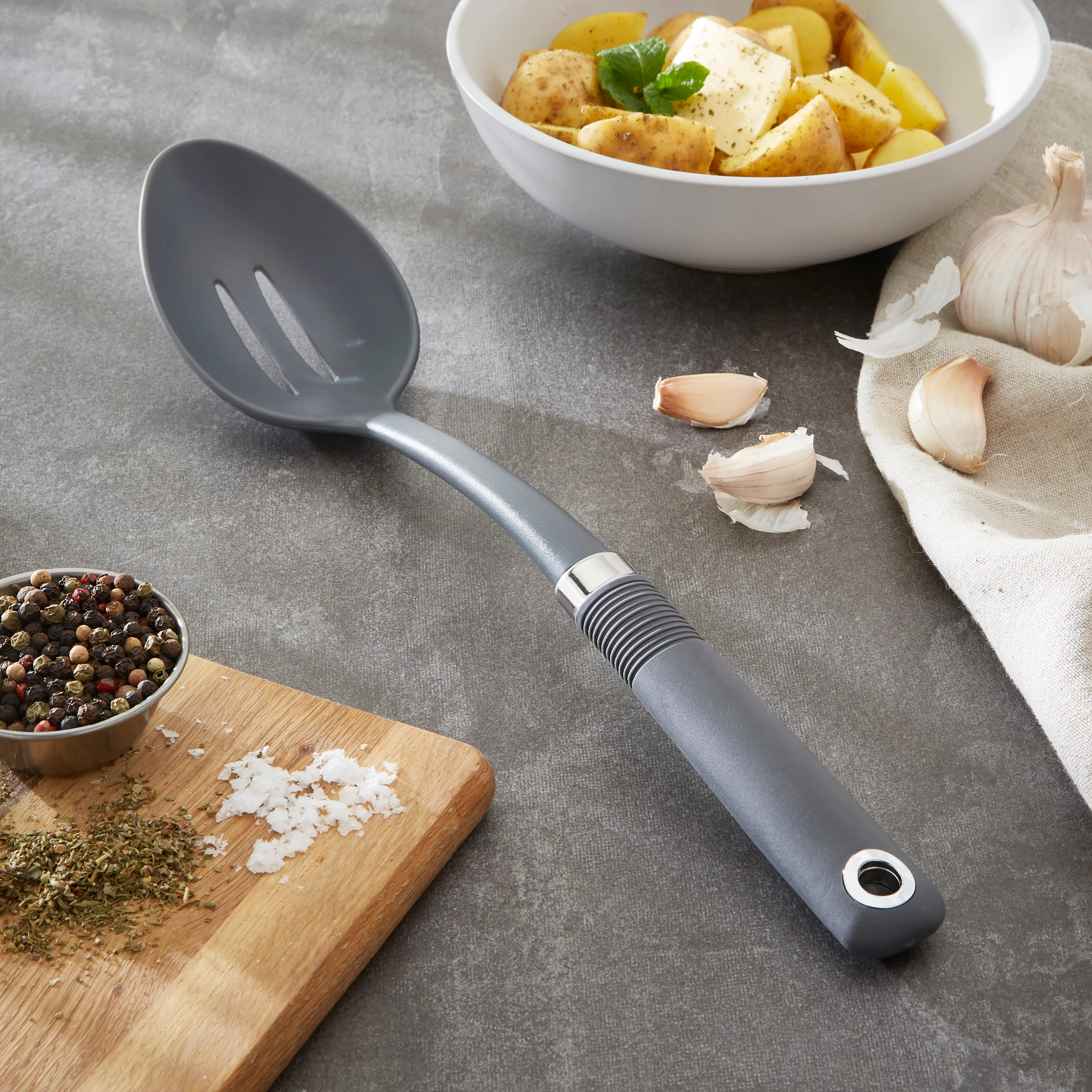 Dunelm Nylon Slotted Spoon w Soft Grip Handle Grey