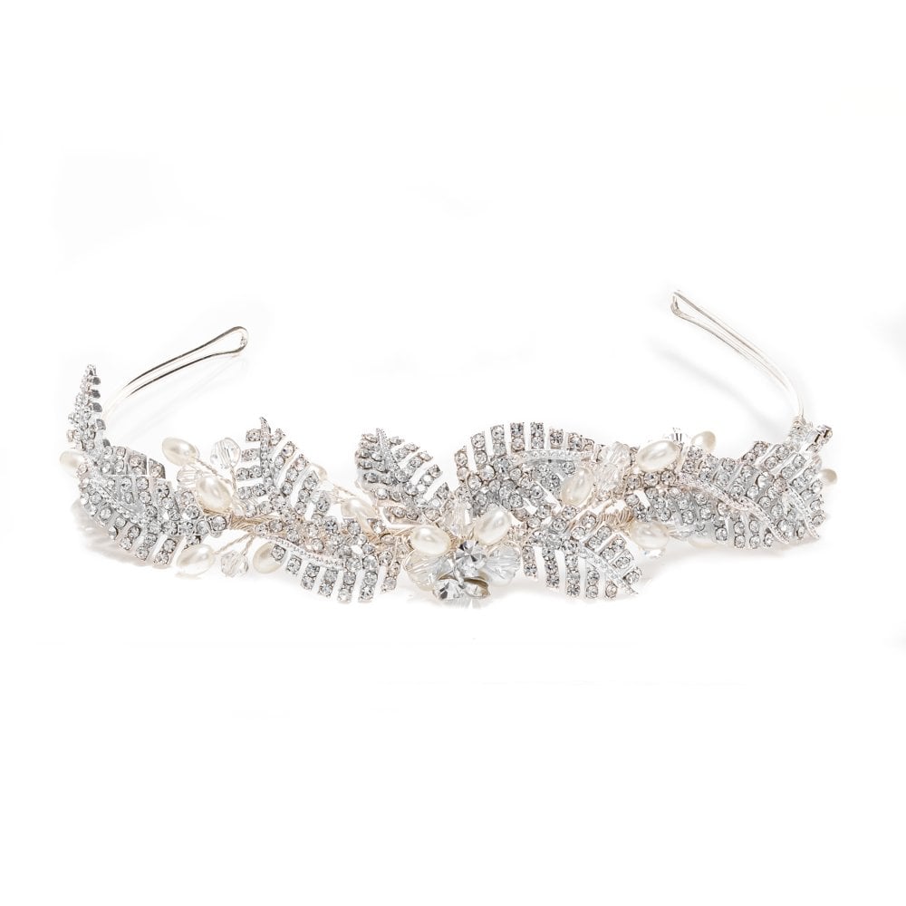 Jon Richard Women's Leah Crystal Pave Leaf And Pearl Tiara - Gift Pouch|silver