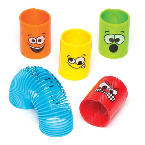 Baker Ross Funny Face Toy Springs - 12 Springy Toys In 6 Colours. Slinky Springs For Party Bags. Size 3cm.