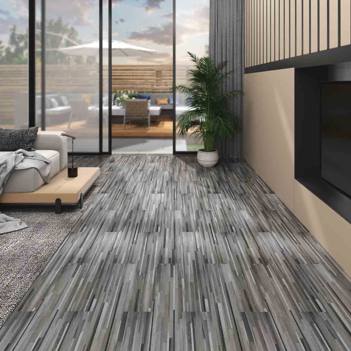 VidaXL PVC Flooring Planks 5.02 m² 2 mm Self-adhesive Striped Grey