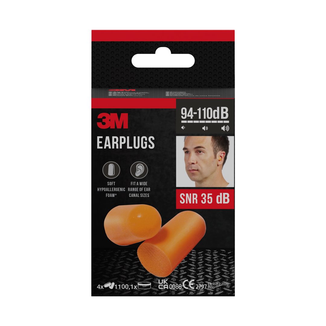 3M Ear Plugs Orange Pack of 4
