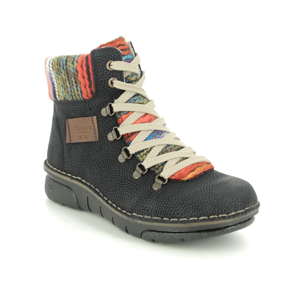 Rieker 73343-00 Jollypeep Black Womens Lace Up Boots