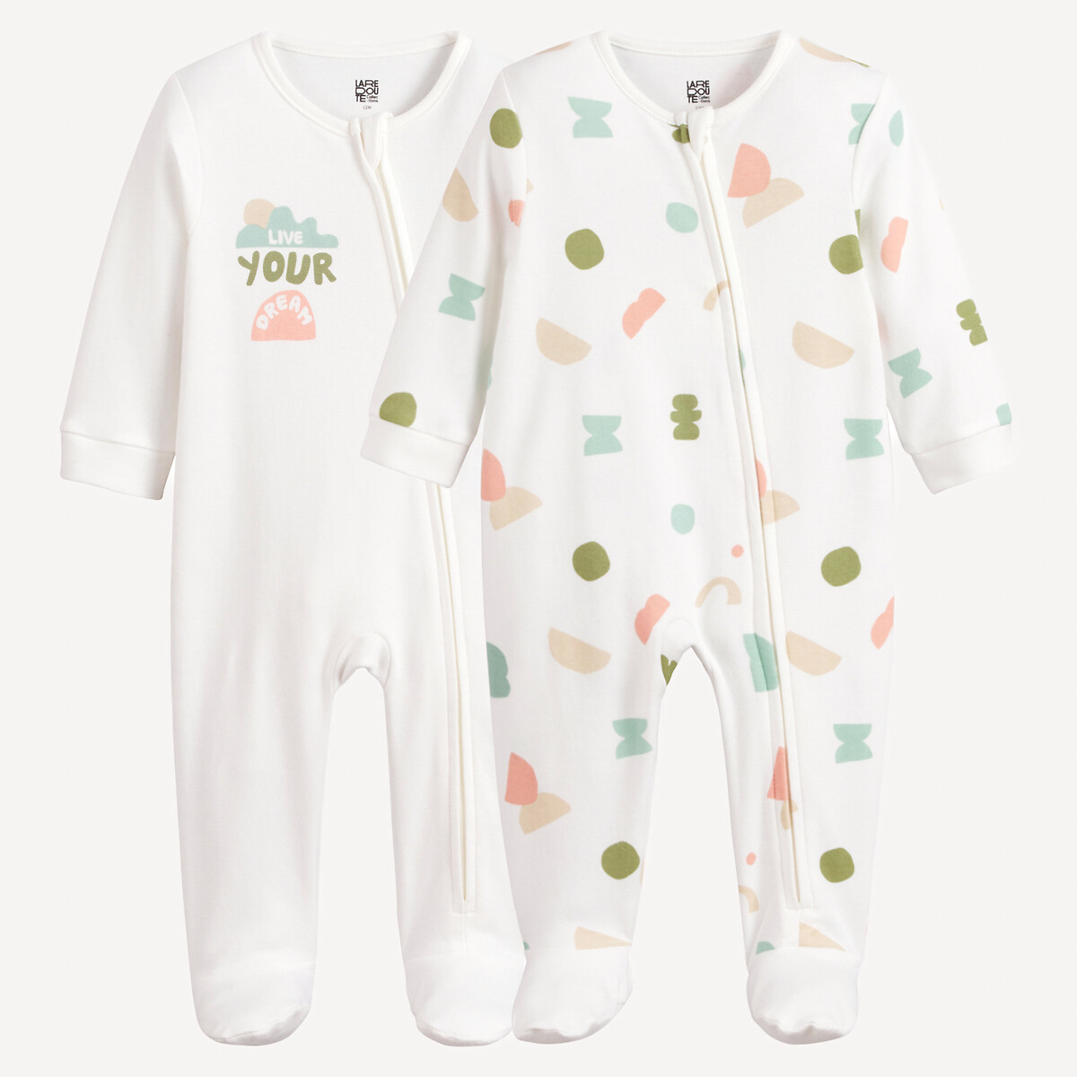 La Redoute Collections Set Of 2 Sleepsuits, Graphic Print By La Redoute