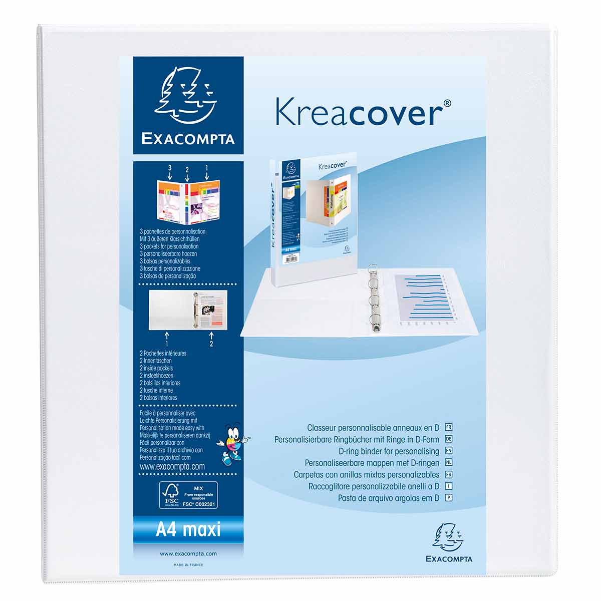 EXACLAIR Exacompta Kreacover Personalisation Ring Binder 2 Ring 60mm A4 Plus Pack of 10, White | Filing & Folders > Ring Binders > Ring Binders