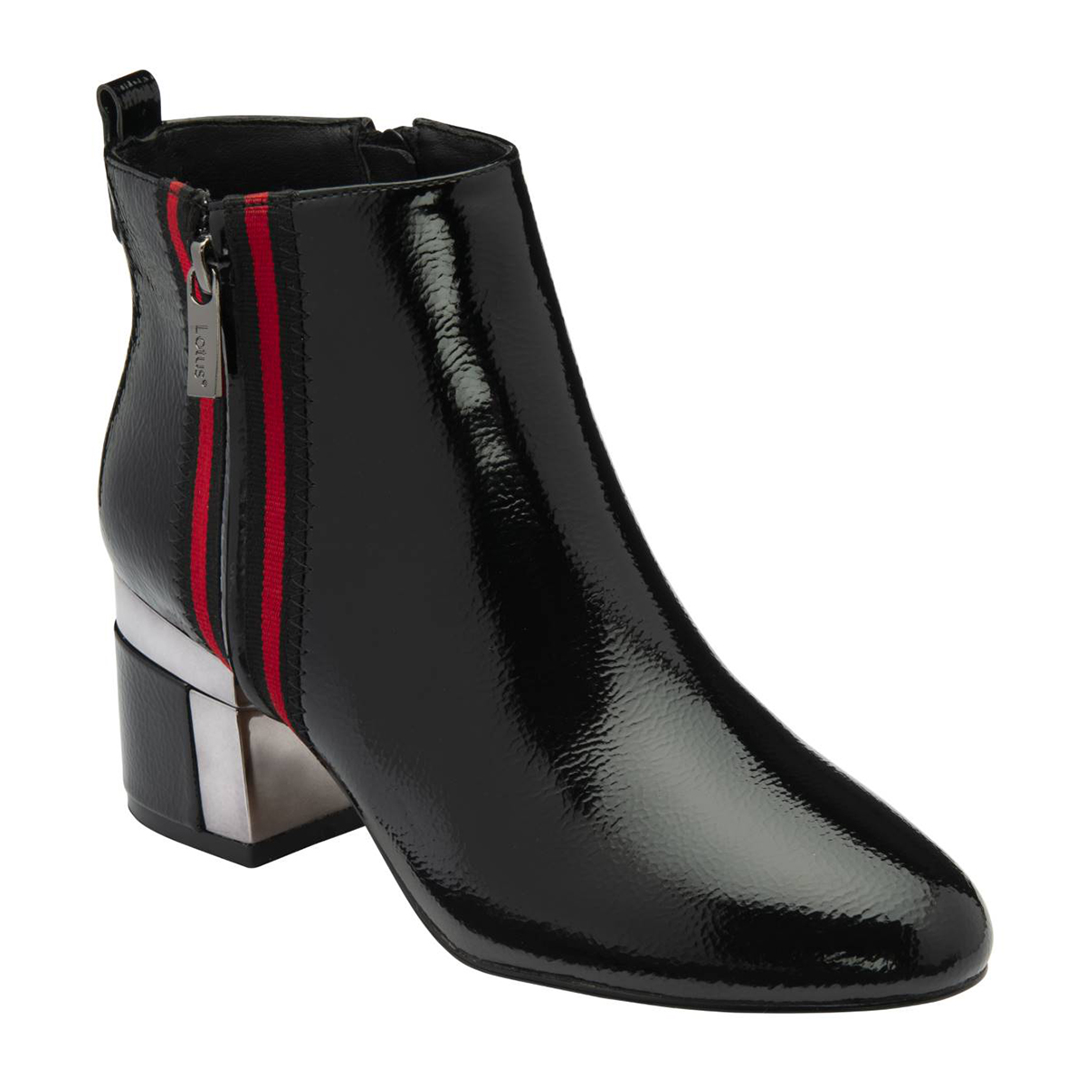  Issy Stripe Black patent Womens Heeled Boots in a Plain Man-made in Size 6