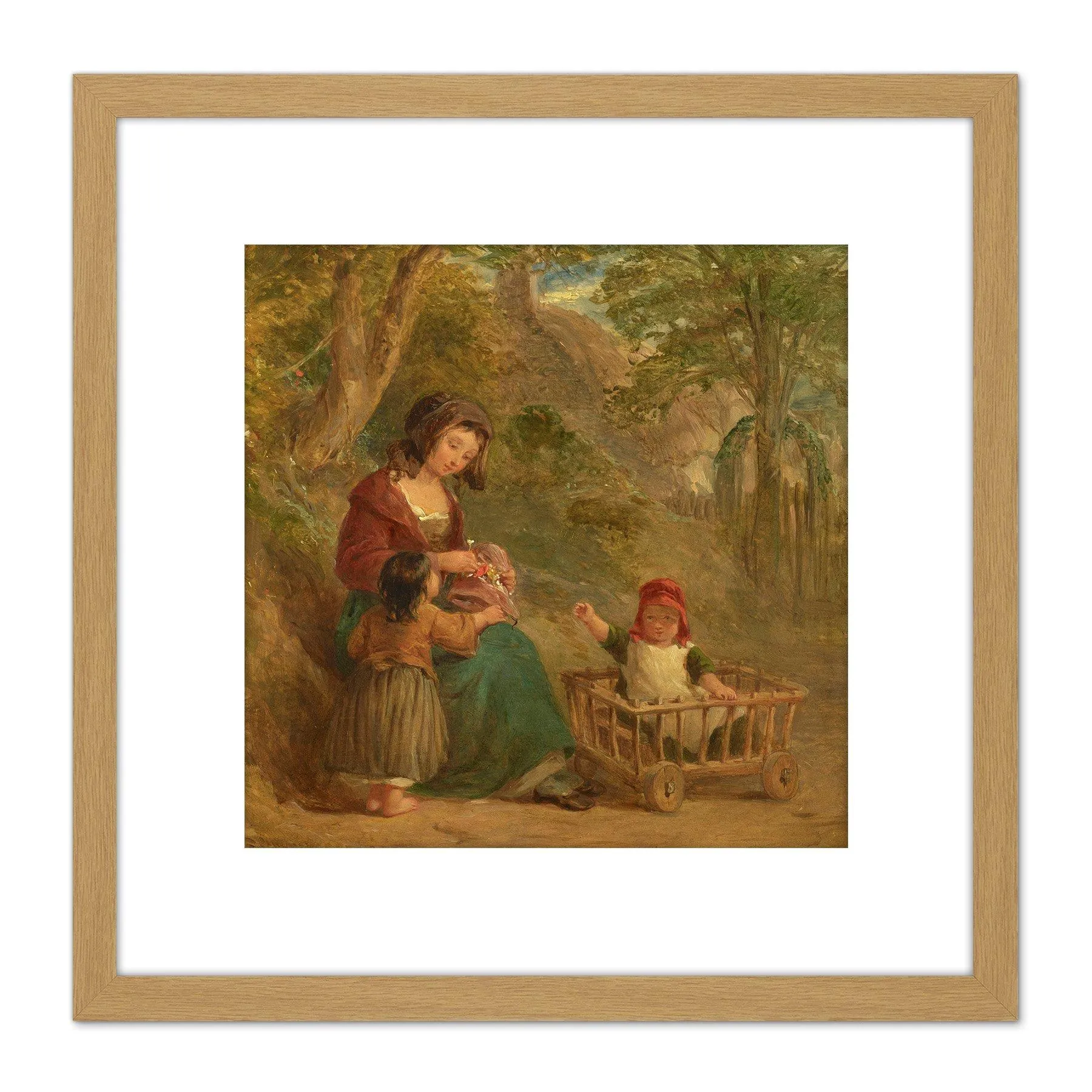 Artery8 Frederick Goodall Mother And Children 1851 Painting 8X8 Inch Square Wooden Framed Wall Art Print Picture with Mount