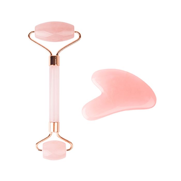 Brushworks Accessories Rose Quartz Resin Roller and Gua Sha