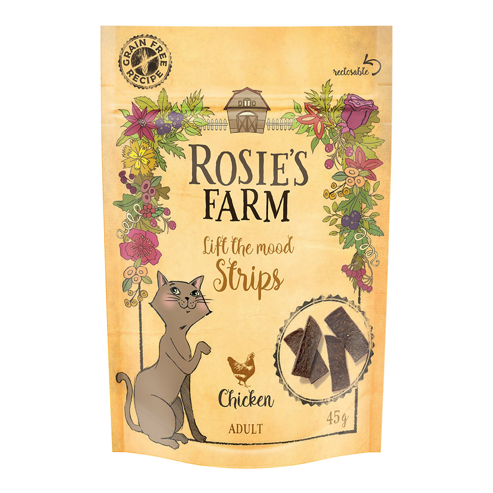 Rosie's Farm Cat Snack "Strips" - Chicken - Super Saver Pack: 5 x 45g