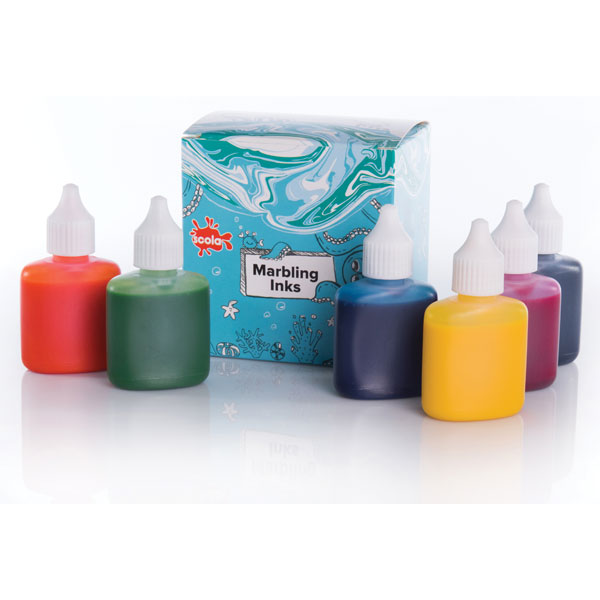 Scola Marbling Kit - 6 x 25ml Bottles of Metallic Marbling Ink. 6 metallic colours. Add stunning metallic marbled effects to crafts.