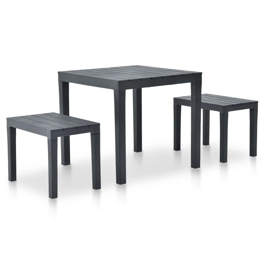 VidaXL Garden Table with 2 Benches Plastic Anthracite