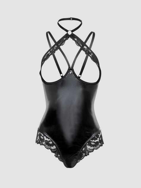 Lovehoney Lingerie Lovehoney Fierce Romance Black Wet Look and Lace Open-Cup Body