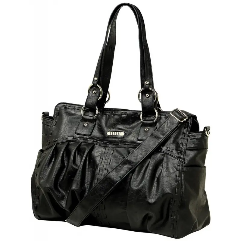 Kiddies Kingdom Vanchi Leather Look Zeppelin Carrier Changing Bag-Blackbird