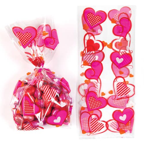 Baker Ross Heart Gift Bags - 20 heart cellophane bags. Bag size 29cm x 12.5cm x 8cm. Twist ties included
