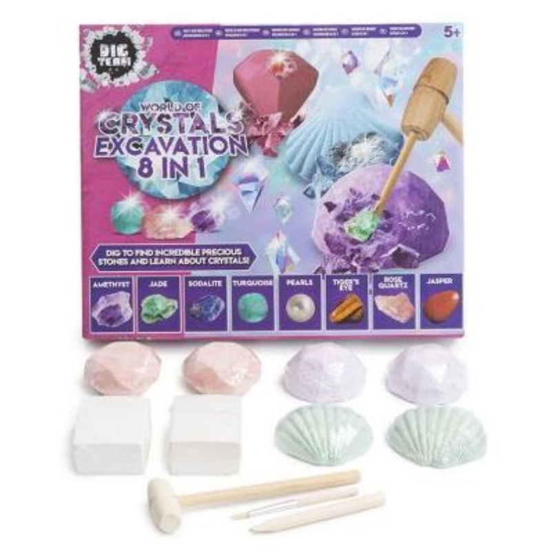 The Works Dig Team 8 In 1 World Of Gems Excavation Kit