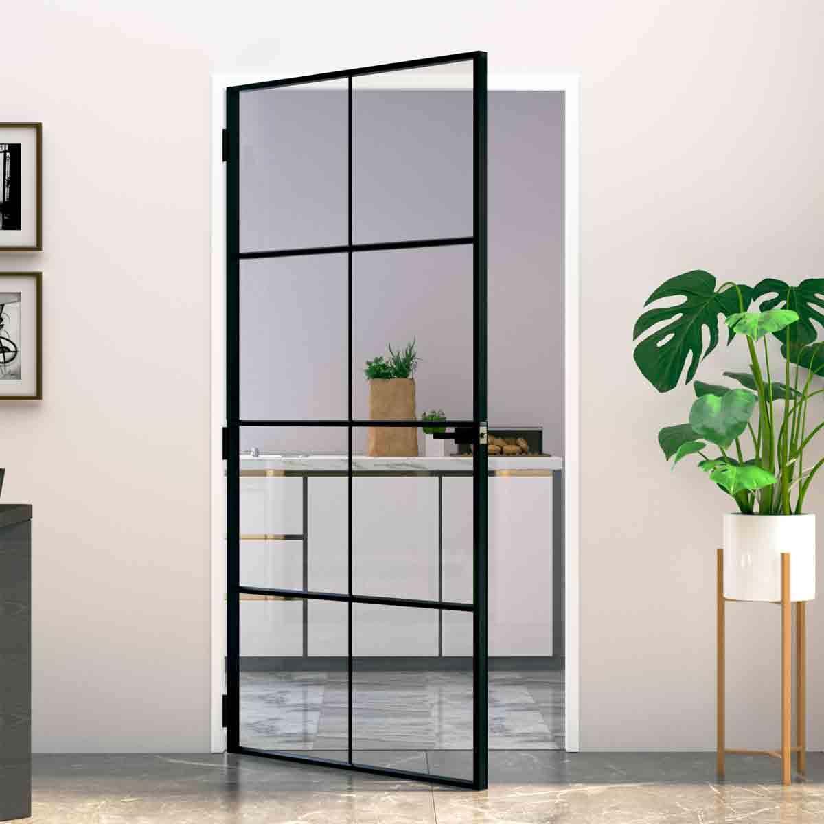 VidaXL Interior Door Black 102X201.5 Cm Tempered Glass&aluminium