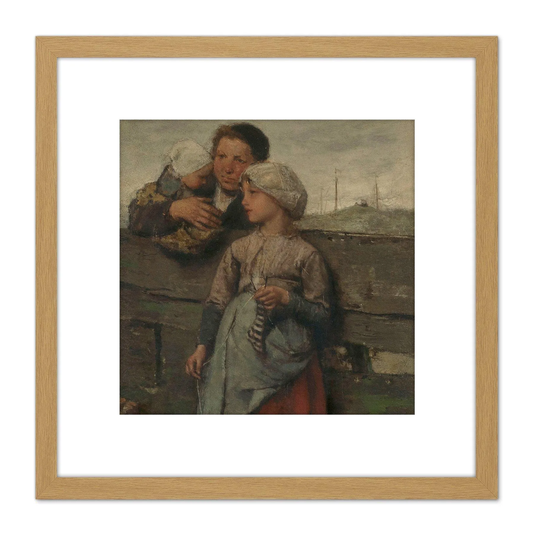 Artery8 Jacob Maris Villagers Child Infant Painting 8X8 Inch Square Wooden Framed Wall Art Print Picture with Mount