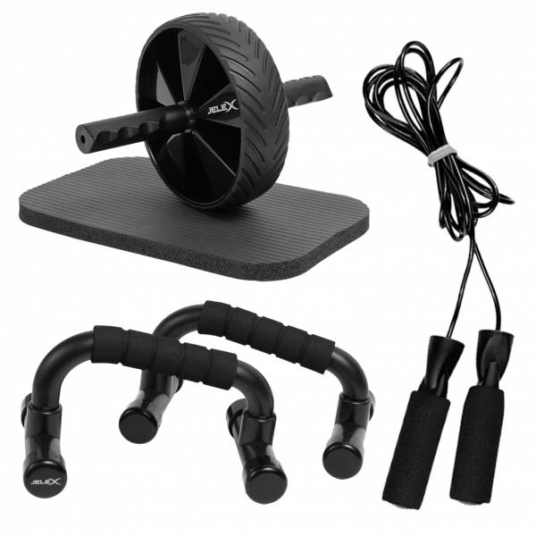 JELEX  Workout Trio 3-in-1 Liegestützgriffe Springseil Bauchtrainer