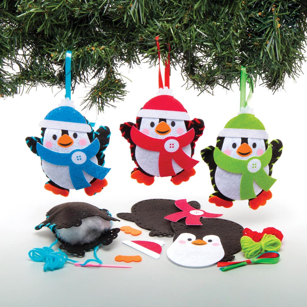 Baker Ross Penguin Sewing Kits - 3 Felt Sewing Kits For Kids. Sewing For Beginners. All Accessories Included. Size 15cm.