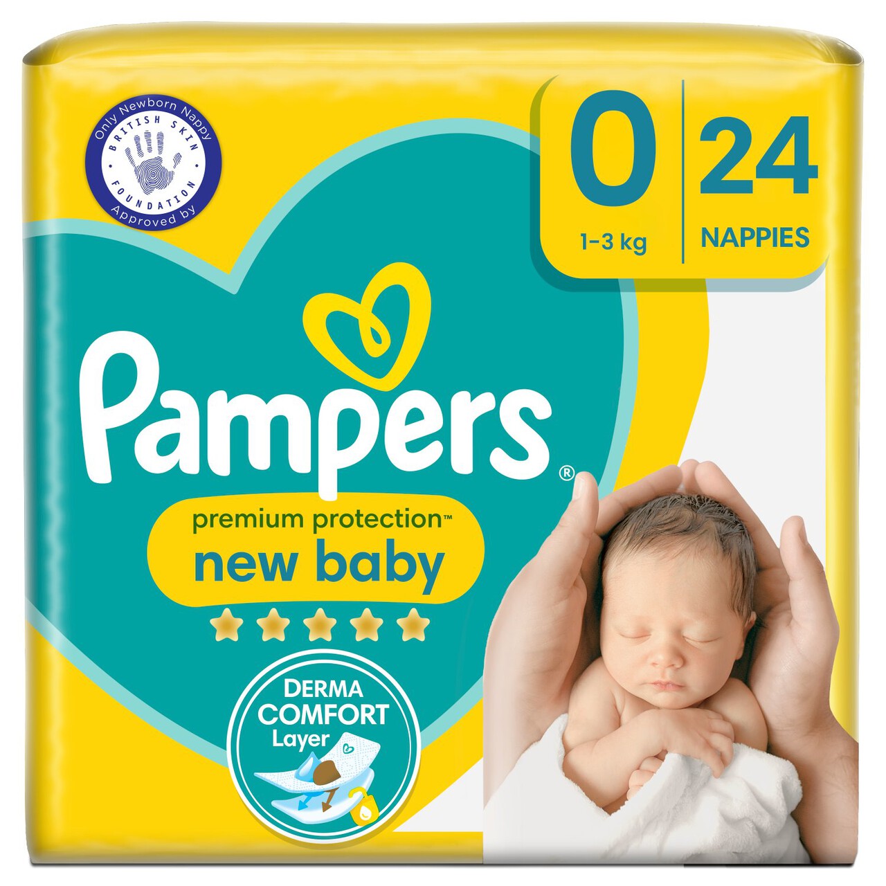 Pampers Premium Protection Size 0 24 Nappies Softest Comfort Approved By British Skin Foundation 1.5-2.5kg