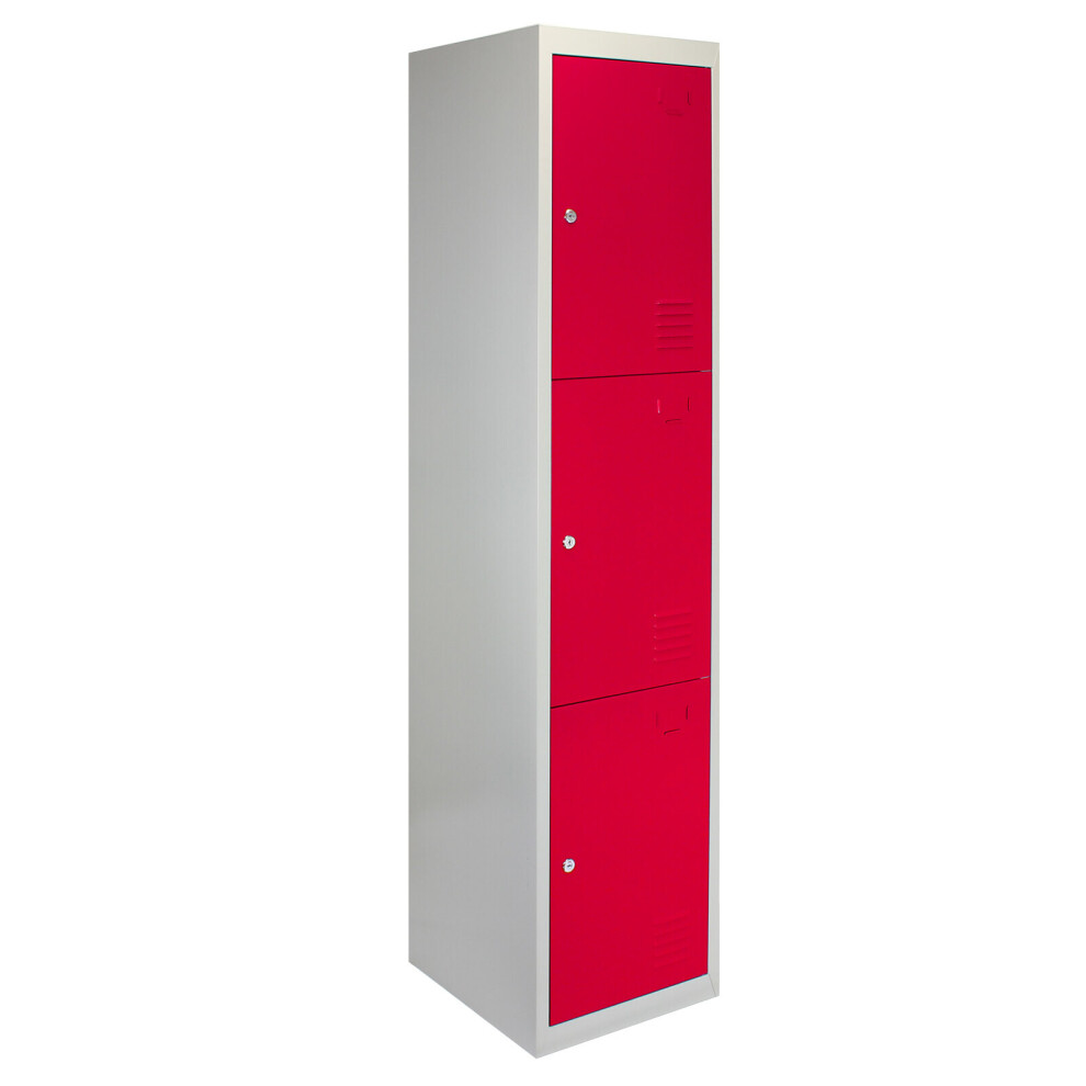 Monster Cable Metal Storage Lockers - Three Doors, Flatpacked, Red
