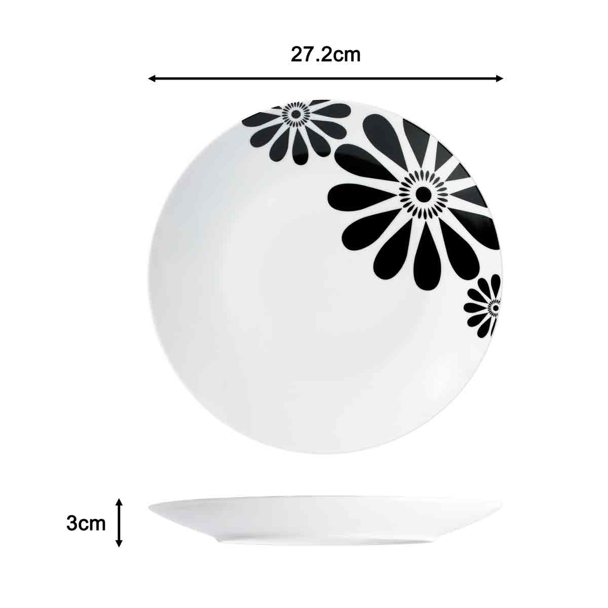  16Pc Kira Black Flower Dinner Set