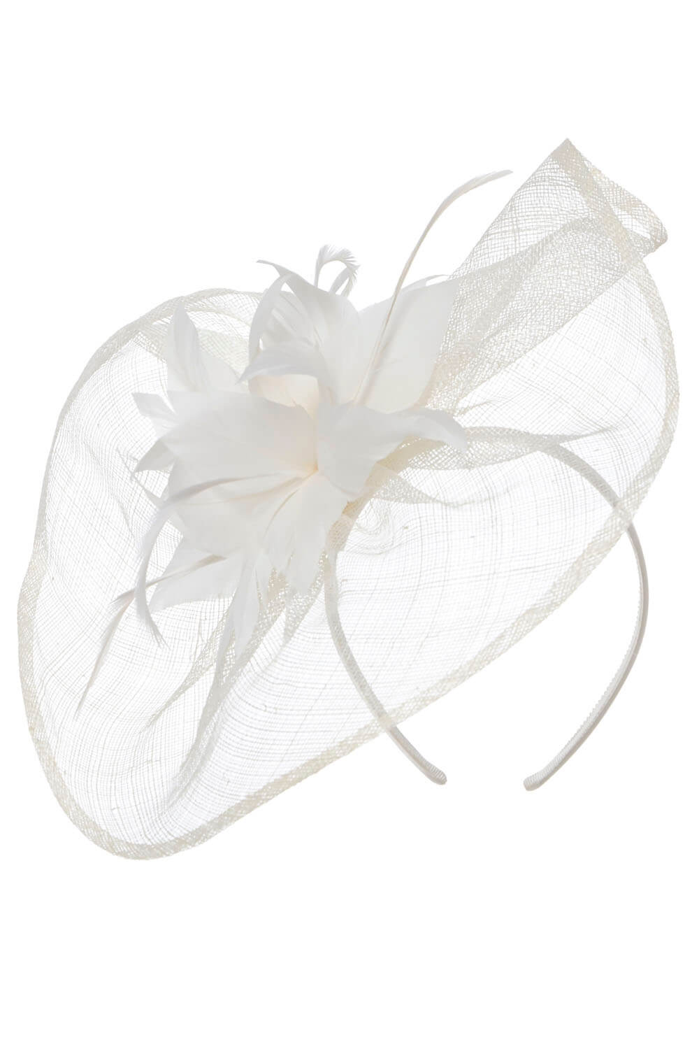 Roman Originals Floral Feather Veil Disc Fascinator in Ivory