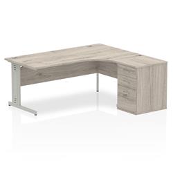 Impulse 1800mm Right Crescent Desk Grey Oak White Leg + Desk High Ped