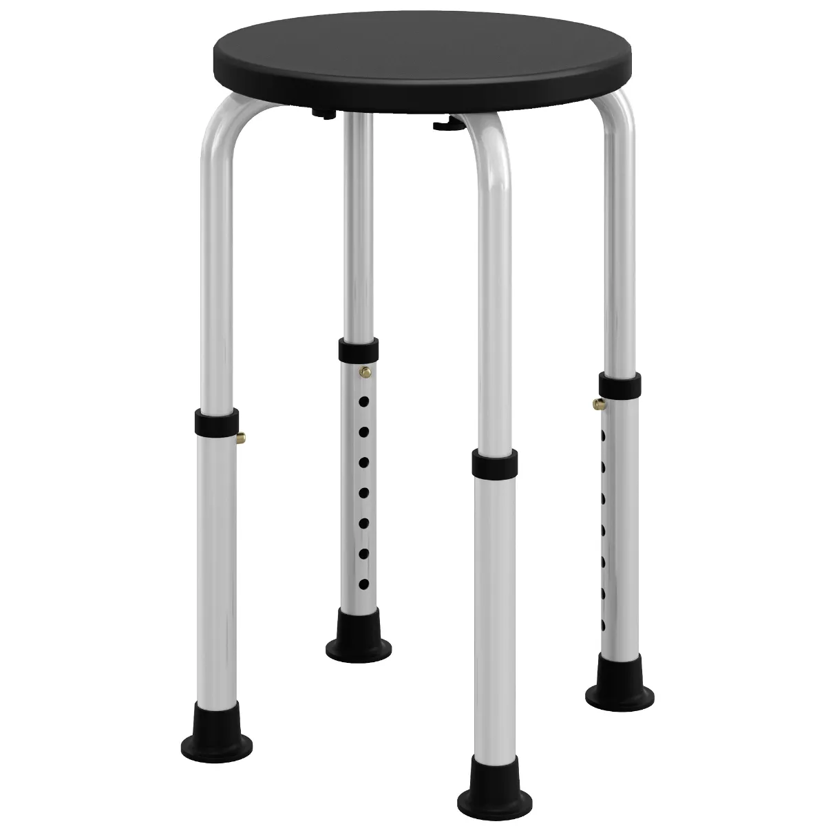 Homcom Aluminium Height-Adjustable Bathroom Shower Stool with Non-Slip Feet - Black, Black