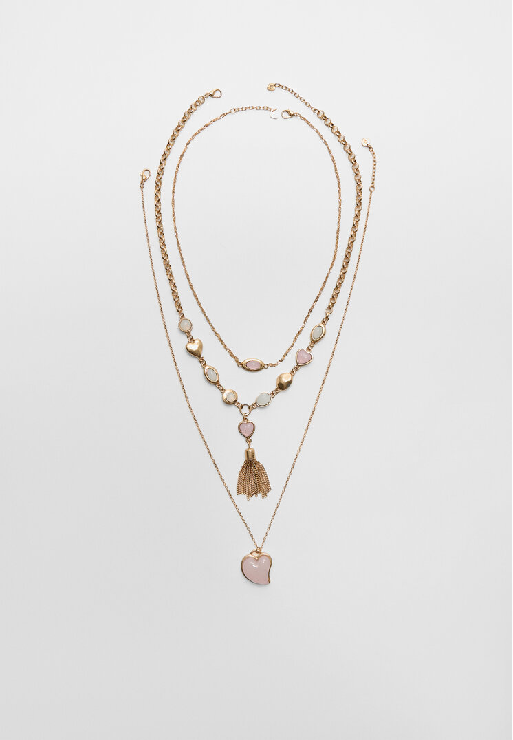 Stradivarius 3er-Set Halsketten mit Herz Goldfarben OS
