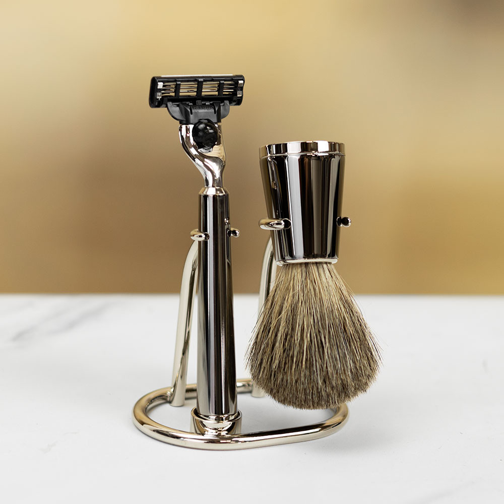 Erbe Solingen New York High-Grade Metal Mach3 Shaving Set - Titanium - can be Engraved or Personalised